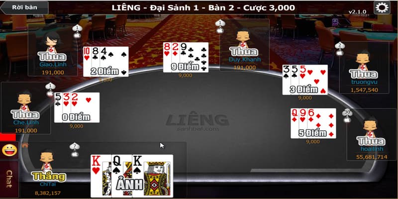 Cách tính điểm game bài liêng thông thường